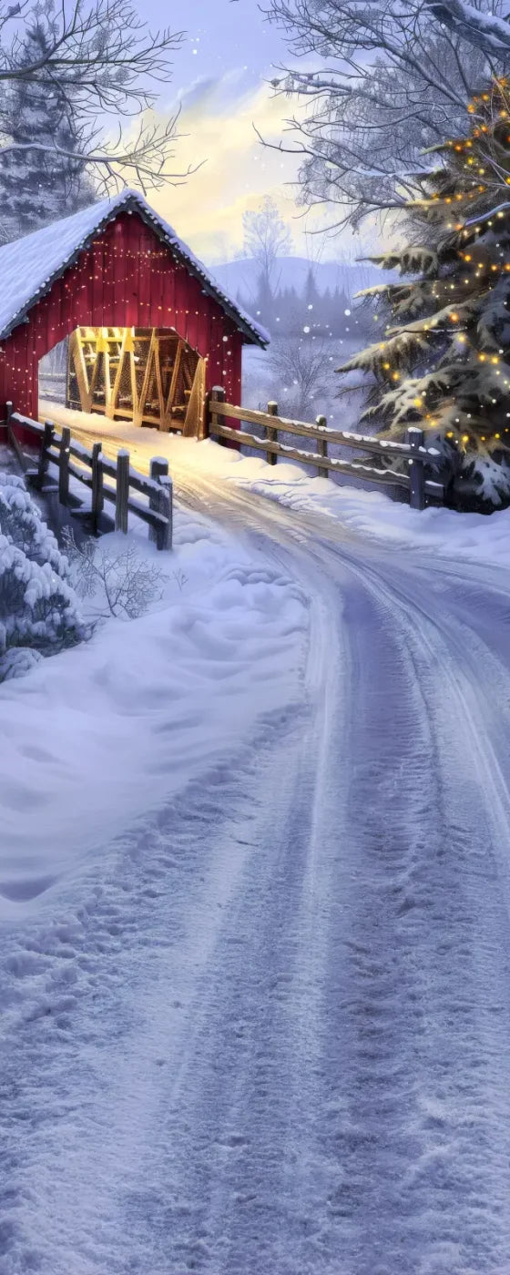 Christmas Covered Bridge Sweep 8’x20’ UltraCloth (96 x 240 inch) Backdrop
