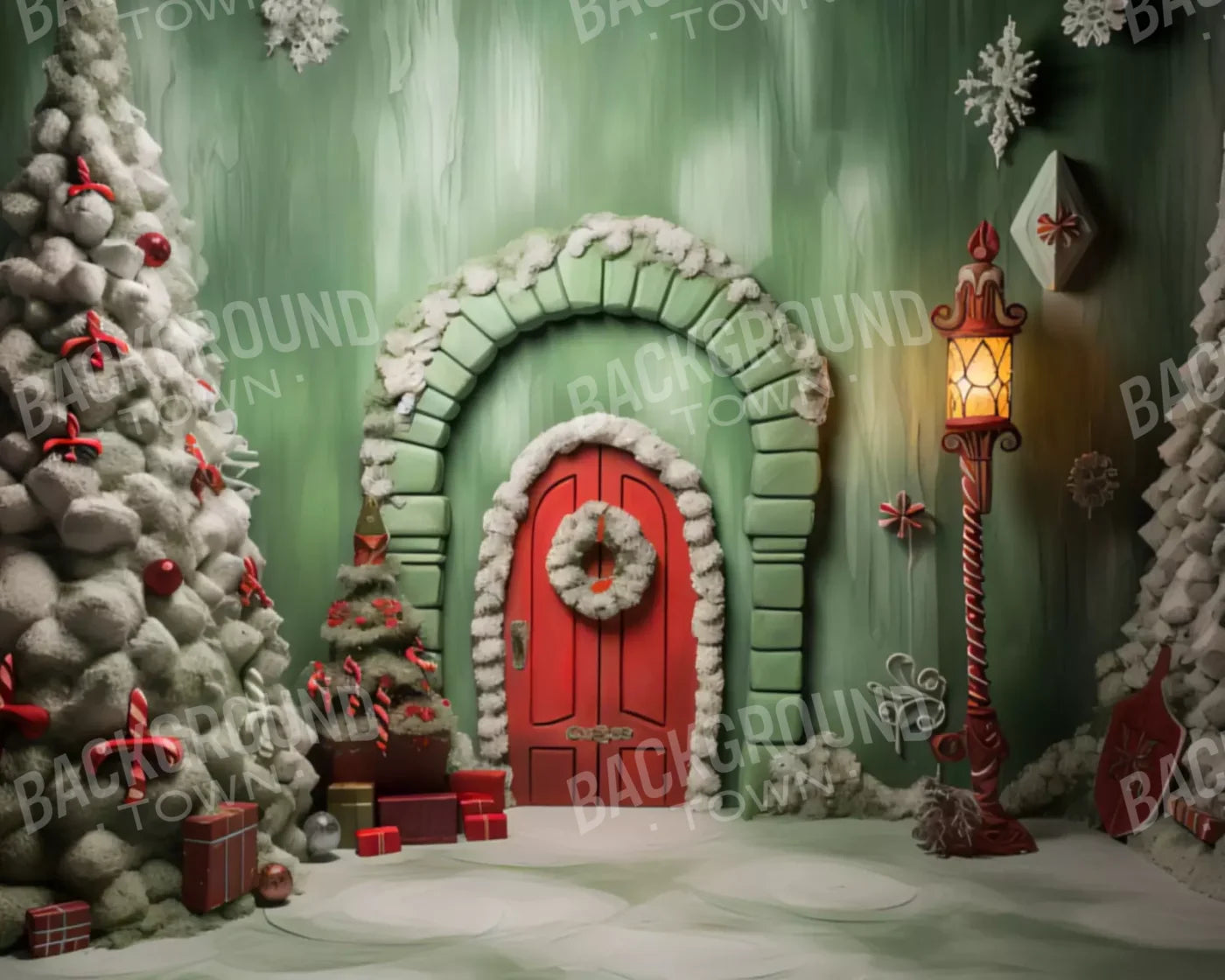 Christmas Door 1 10X8 Fleece ( 120 X 96 Inch ) Backdrop
