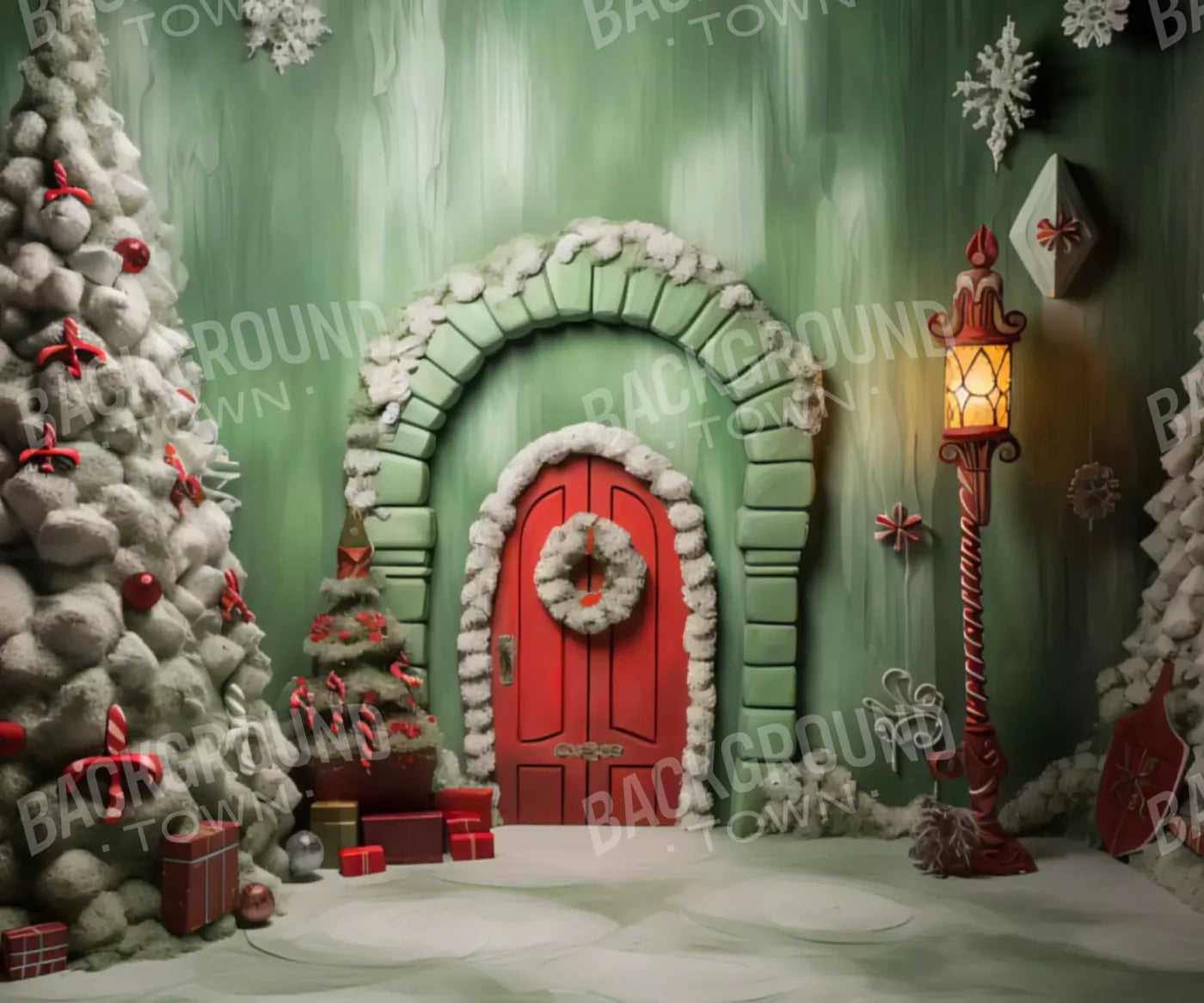 Christmas Door 1 12X10 Ultracloth ( 144 X 120 Inch ) Backdrop