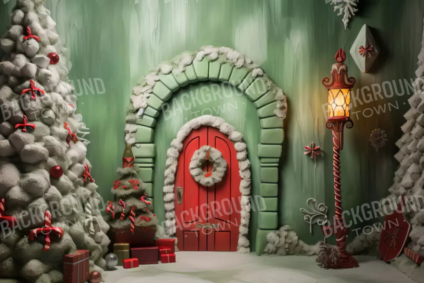 Christmas Door 1 12X8 Ultracloth ( 144 X 96 Inch ) Backdrop