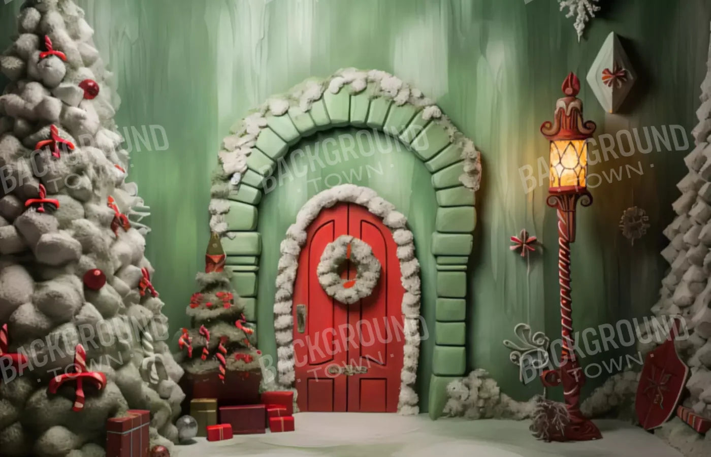 Christmas Door 1 14X9 Ultracloth ( 168 X 108 Inch ) Backdrop