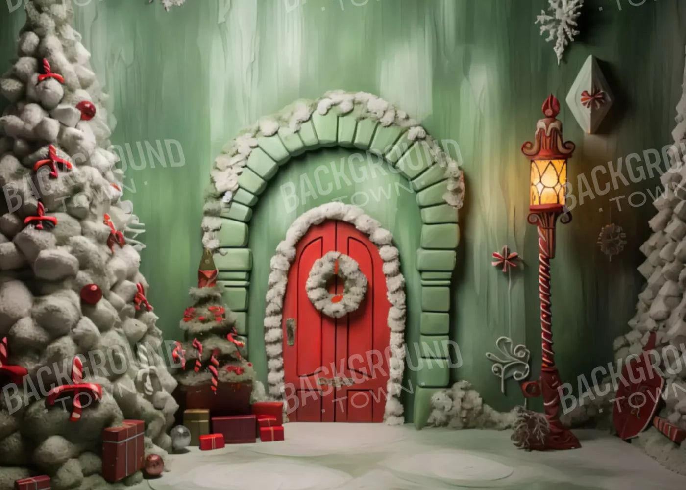 Christmas Door 1 7X5 Ultracloth ( 84 X 60 Inch ) Backdrop