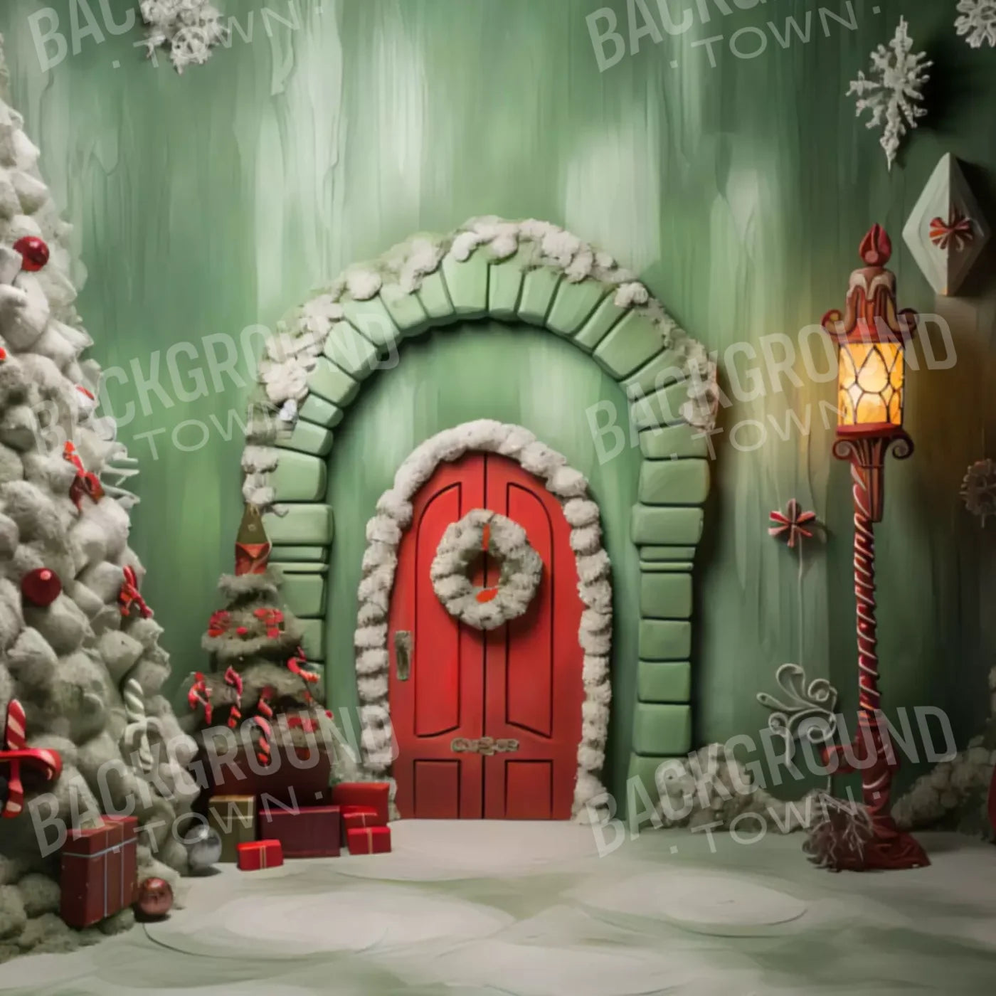 Christmas Door 1 8X8 Fleece ( 96 X Inch ) Backdrop