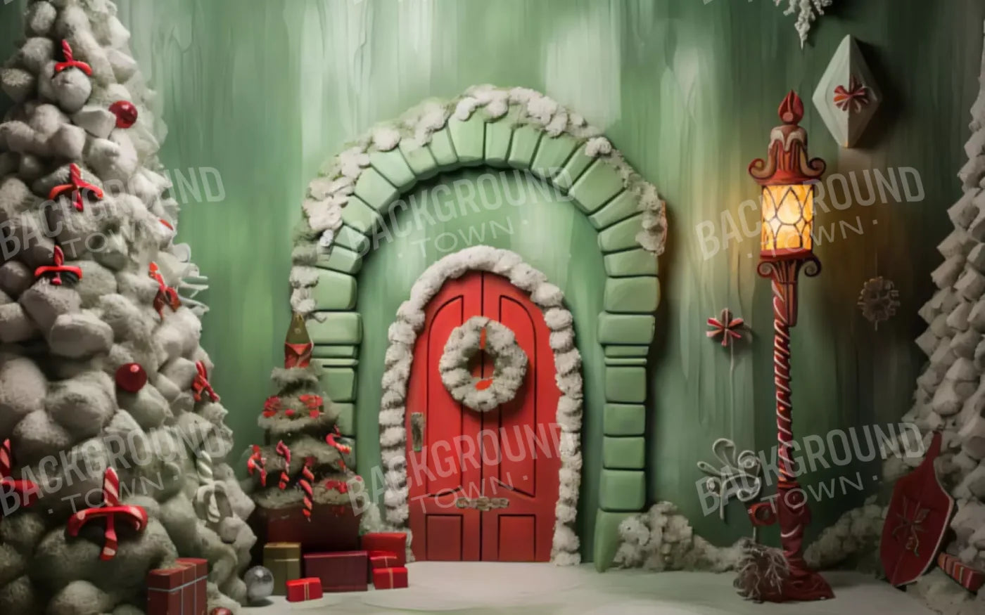 Christmas Door 1 8X5 Ultracloth ( 96 X 60 Inch ) Backdrop