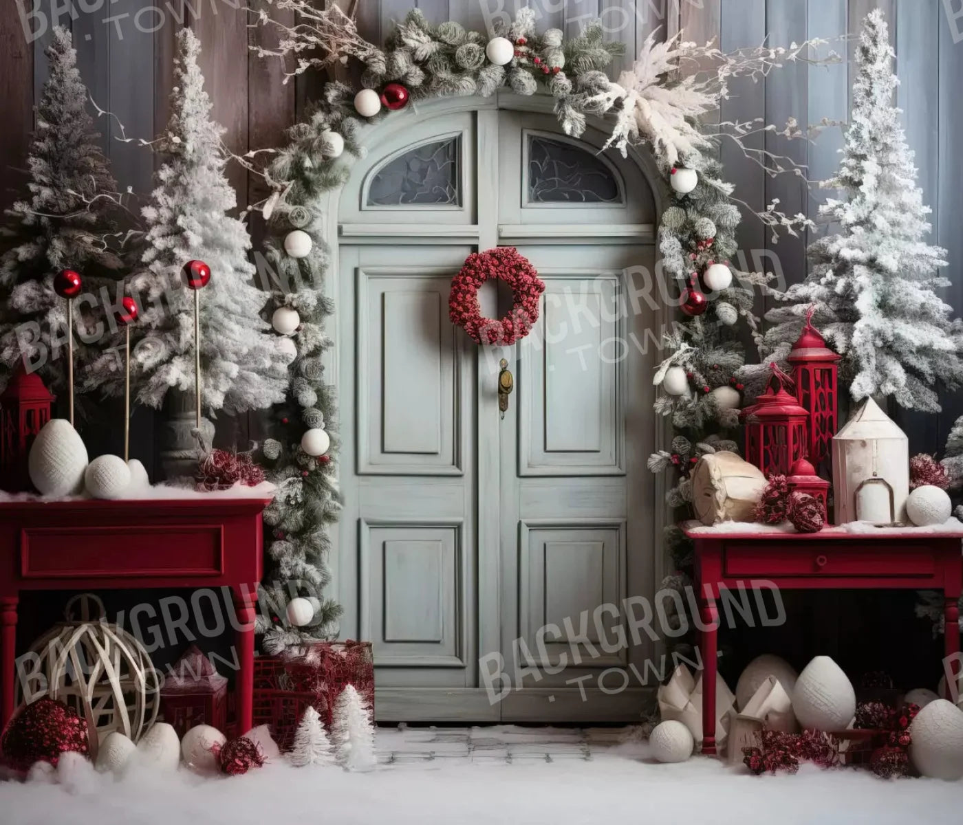 Christmas Doors 12X10 Ultracloth ( 144 X 120 Inch ) Backdrop