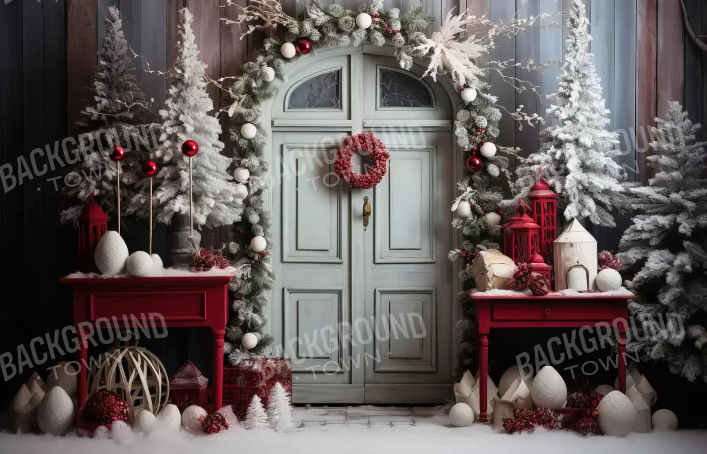 Christmas Doors 12X8 Ultracloth ( 144 X 96 Inch ) Backdrop