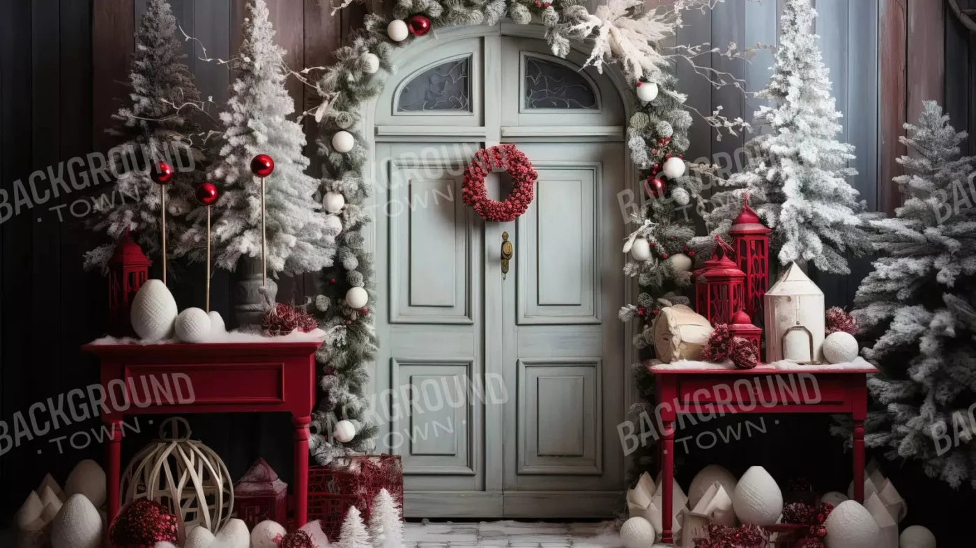 Christmas Doors 14X8 Ultracloth ( 168 X 96 Inch ) Backdrop