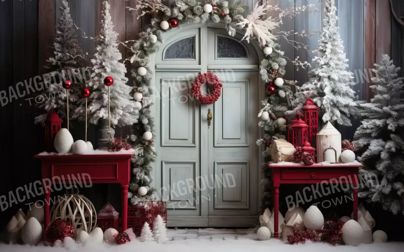 Christmas Doors 14X9 Ultracloth ( 168 X 108 Inch ) Backdrop