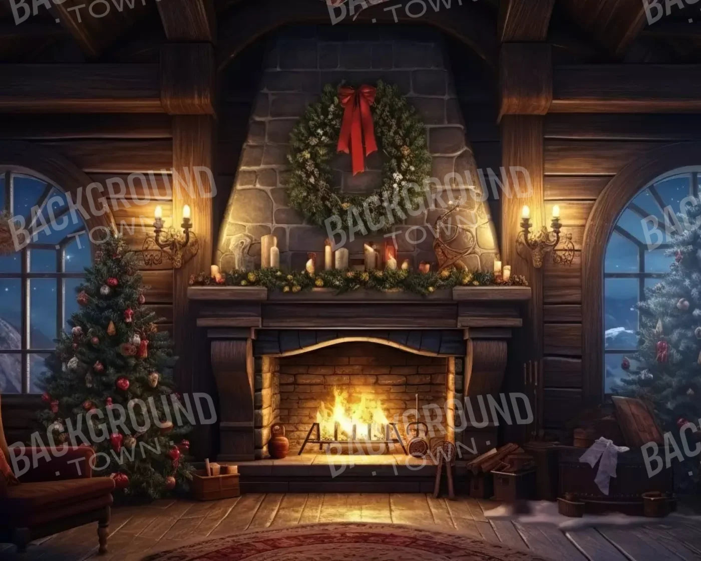 Christmas Eve Cabin I 10’X8’ Fleece (120 X 96 Inch) Backdrop