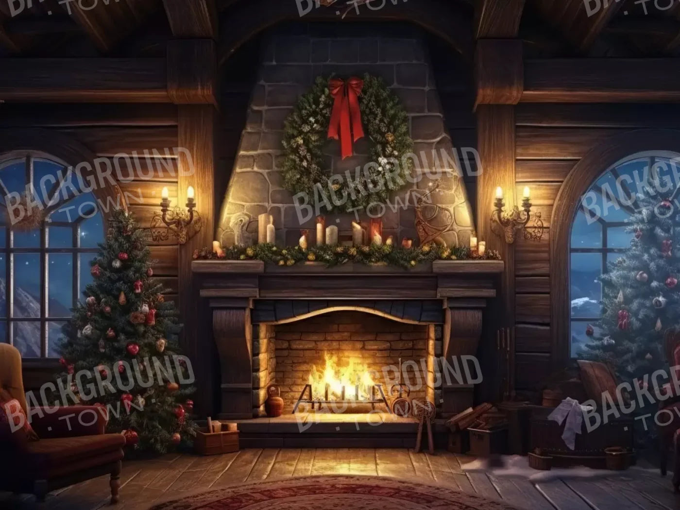 Christmas Eve Cabin I 6’8X5’ Fleece (80 X 60 Inch) Backdrop