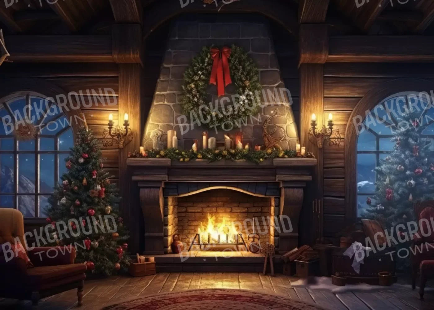 Christmas Eve Cabin I 7’X5’ Ultracloth (84 X 60 Inch) Backdrop