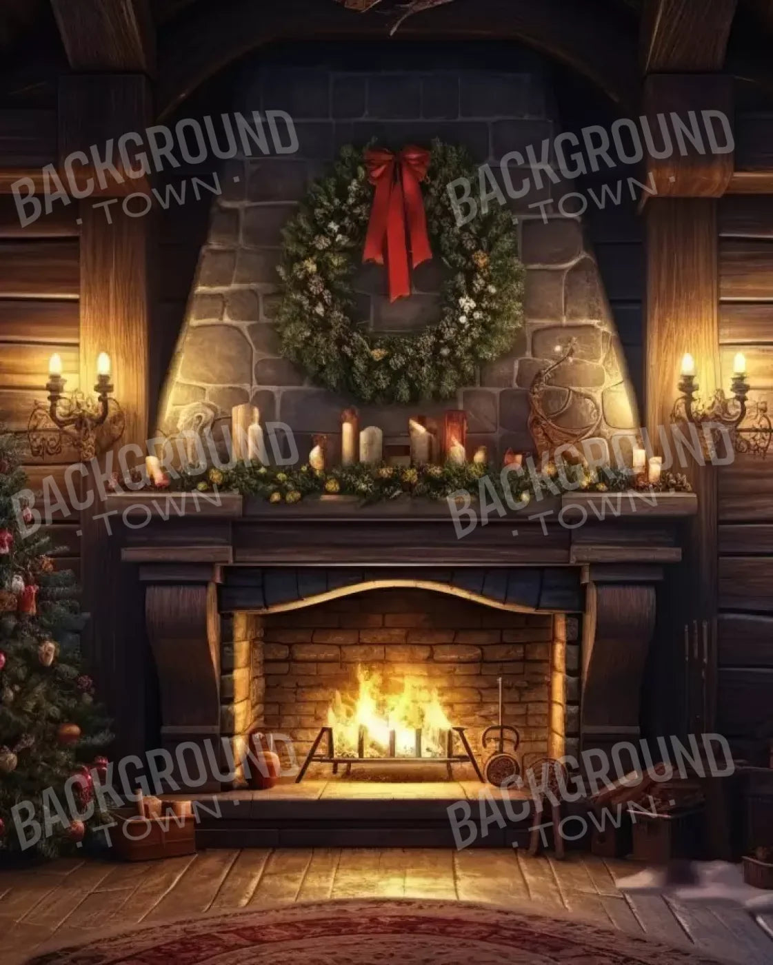 Christmas Eve Cabin I 8’X10’ Fleece (96 X 120 Inch) Backdrop