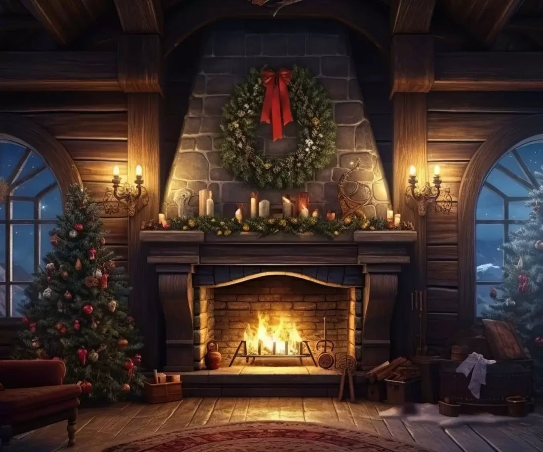 Christmas Eve Cabin I 5’X4’2 Fleece (60 X 50 Inch) Backdrop