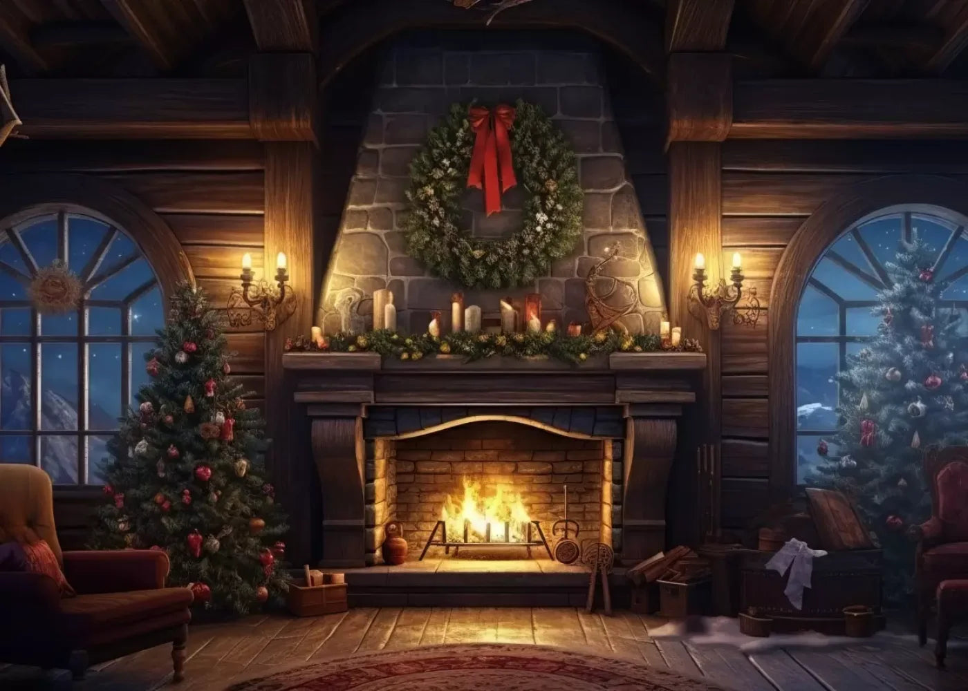 Christmas Eve Cabin I 7’X5’ Ultracloth (84 X 60 Inch) Backdrop