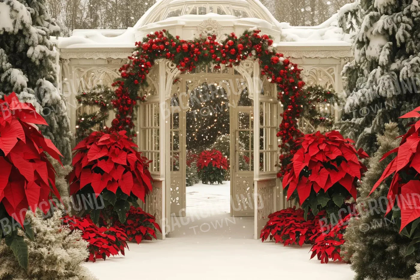 Christmas Garden Painterly I 12’X8’ Ultracloth (144 X 96 Inch) Backdrop