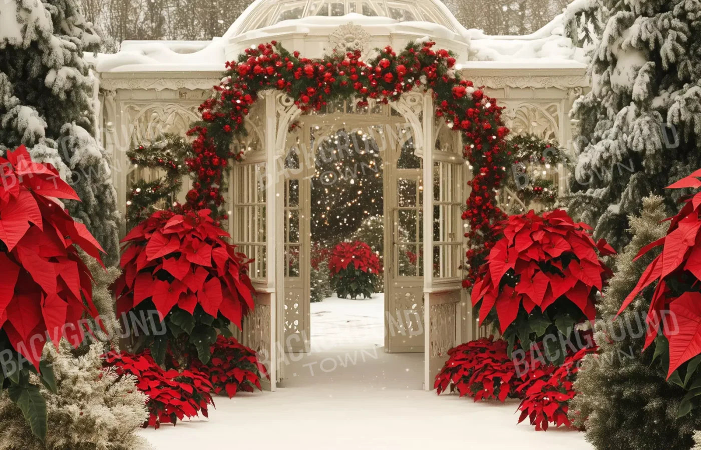 Christmas Garden Painterly I 14’X9’ Ultracloth (168 X 108 Inch) Backdrop