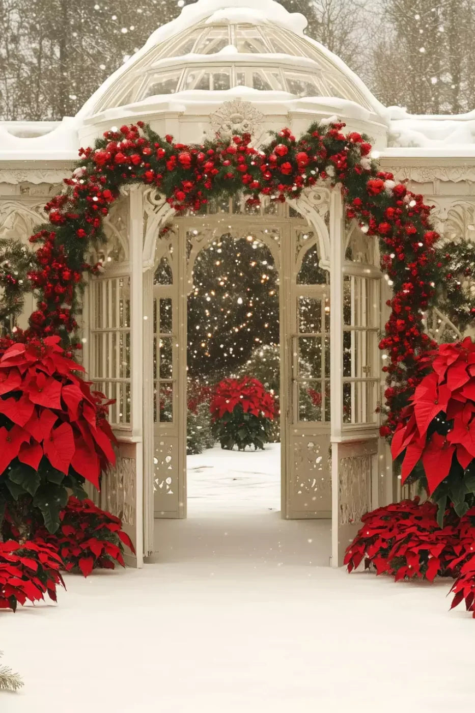 Christmas Garden Painterly I 8’X12’ Ultracloth (96 X 144 Inch) Backdrop