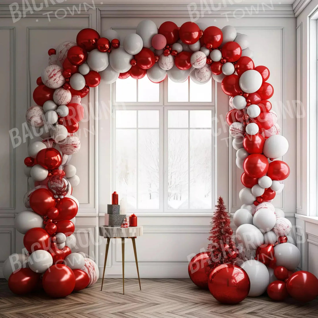 Christmas Holiday Red White Balloon Arch Backdrop for Photography