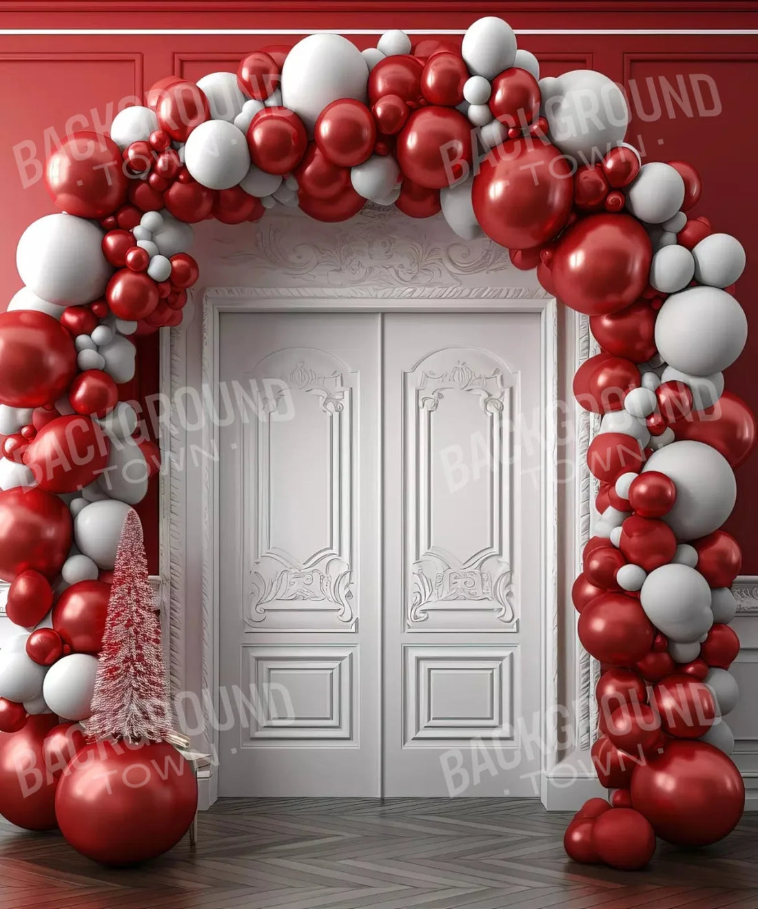 Christmas Holiday Red White Balloon Arch Backdrop for Photography