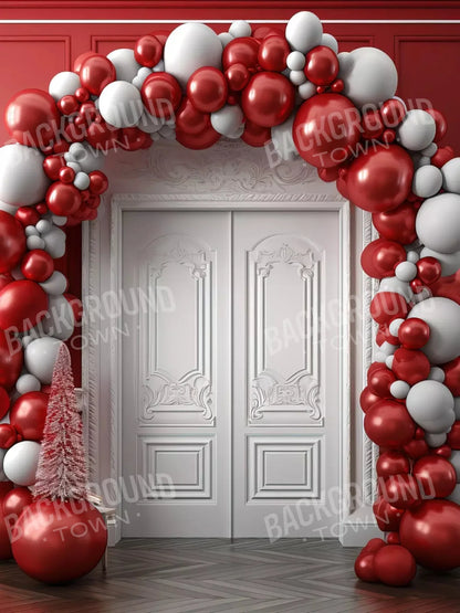 Christmas Holiday Party In Red 5X7 Ultracloth ( 60 X 84 Inch ) Backdrop