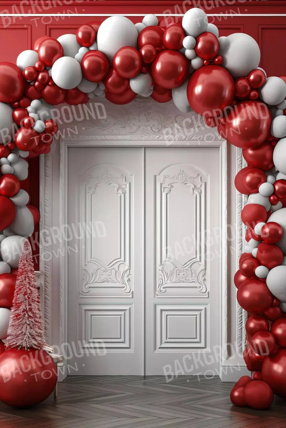 Christmas Holiday Party In Red 5X8 Ultracloth ( 60 X 96 Inch ) Backdrop