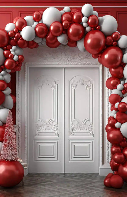 Christmas Holiday Party In Red 8X12 Ultracloth ( 96 X 144 Inch ) Backdrop