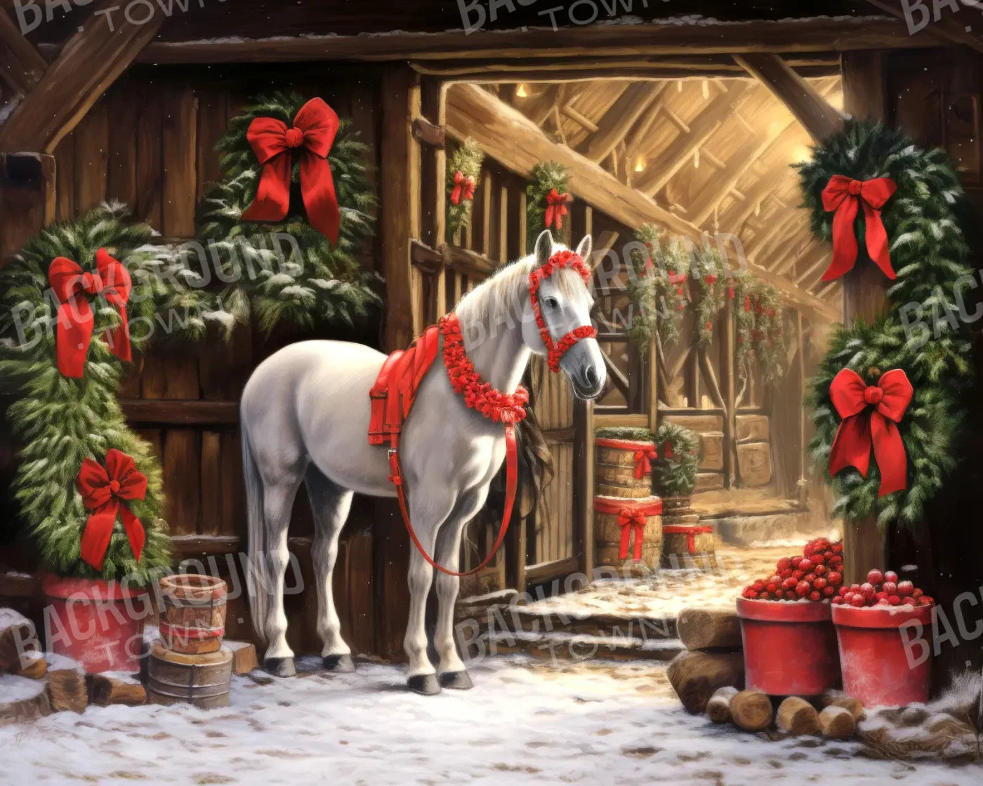Christmas Horse 10’x8’ Fleece (120 x 96 inch) Backdrop