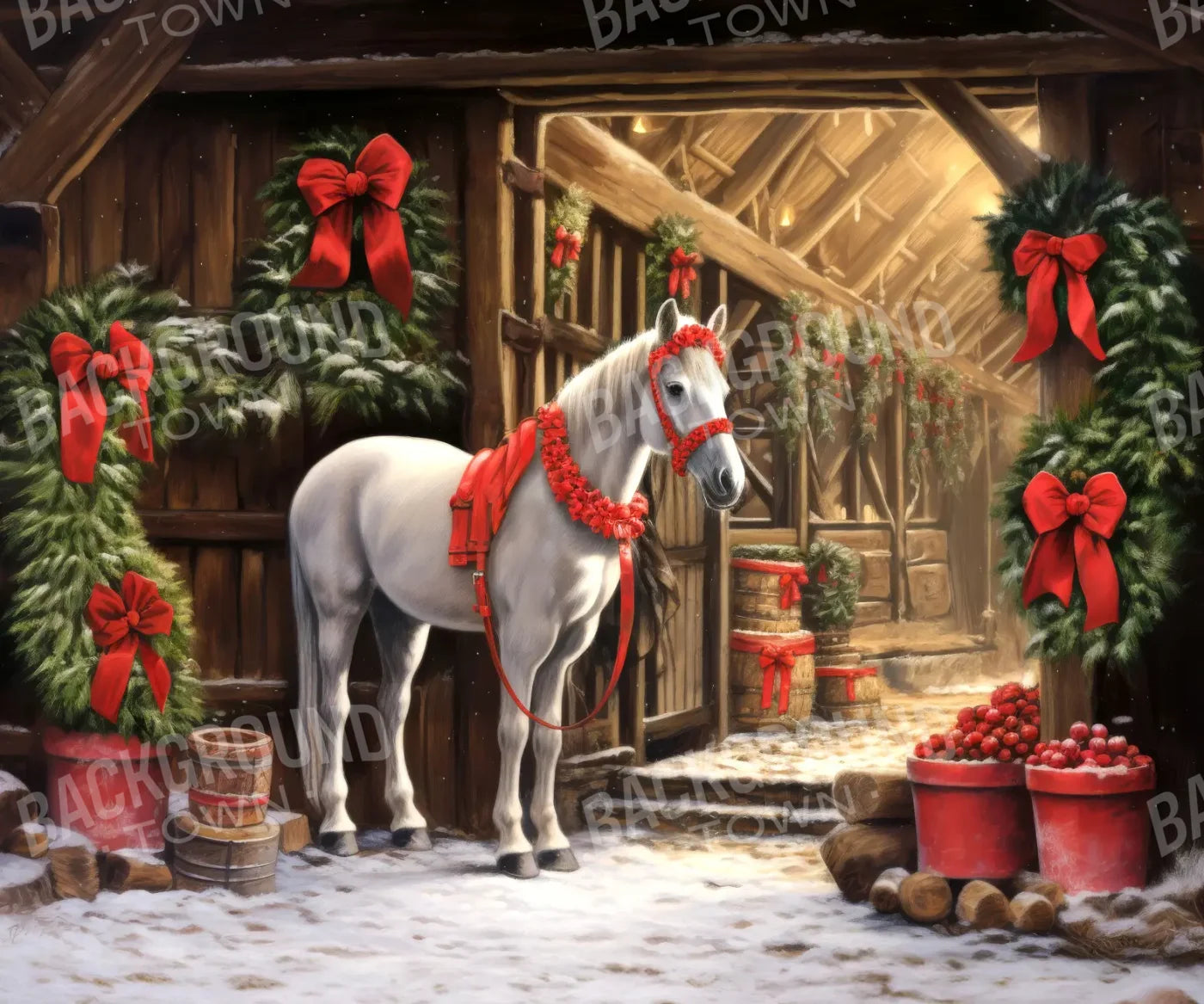 Christmas Horse 12’x10’ UltraCloth (144 x 120 inch) Backdrop