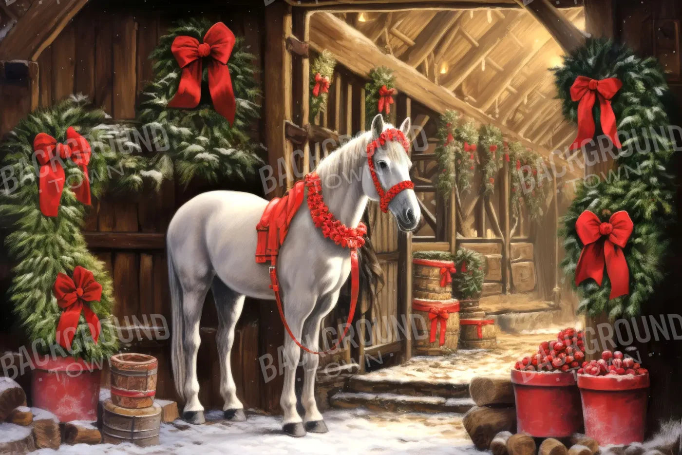 Christmas Horse 12’x8’ UltraCloth (144 x 96 inch) Backdrop