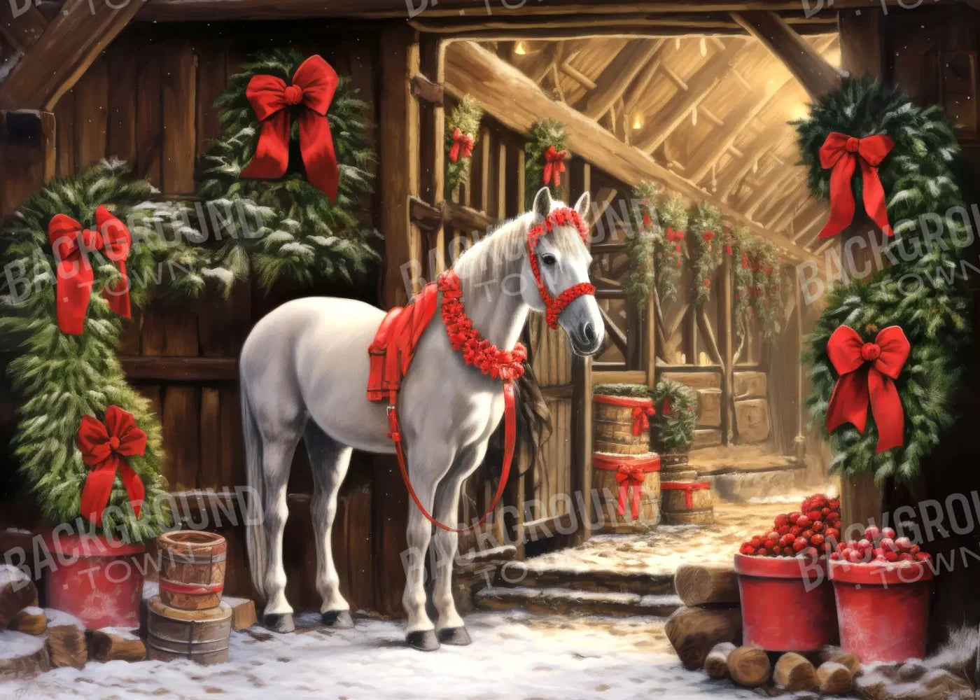Christmas Horse 7’x5’ UltraCloth (84 x 60 inch) Backdrop