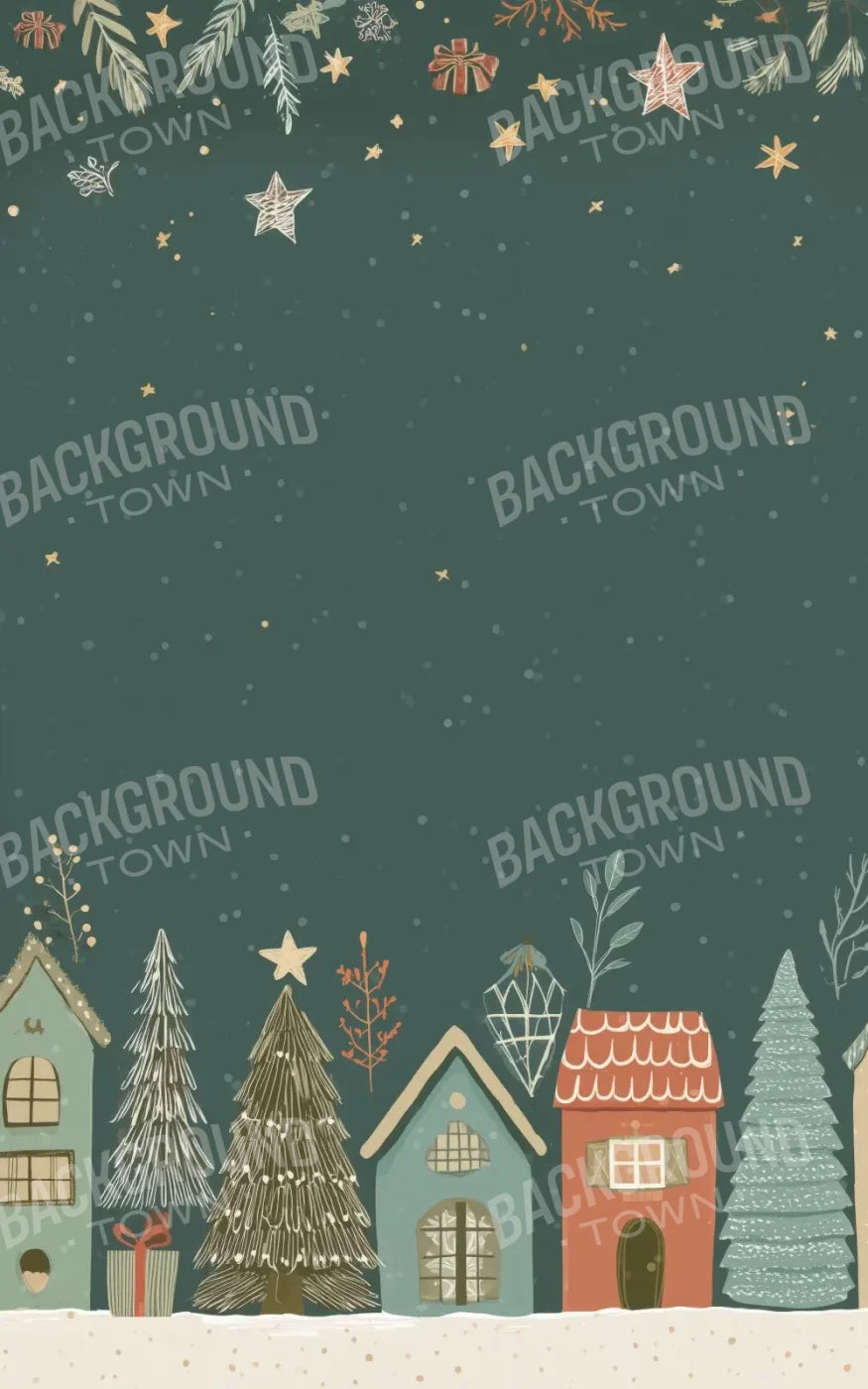 Christmas Houses Clipart 5’x8’ UltraCloth (60 x 96 inch) Backdrop