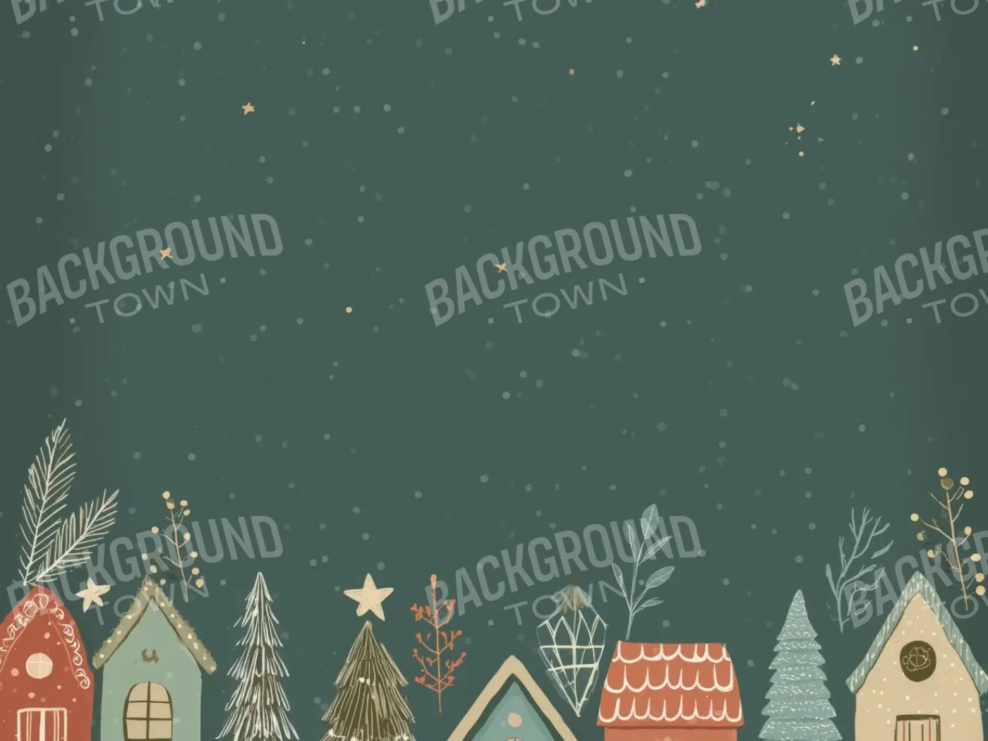 Christmas Houses Clipart 6’8x5’ Fleece (80 x 60 inch) Backdrop