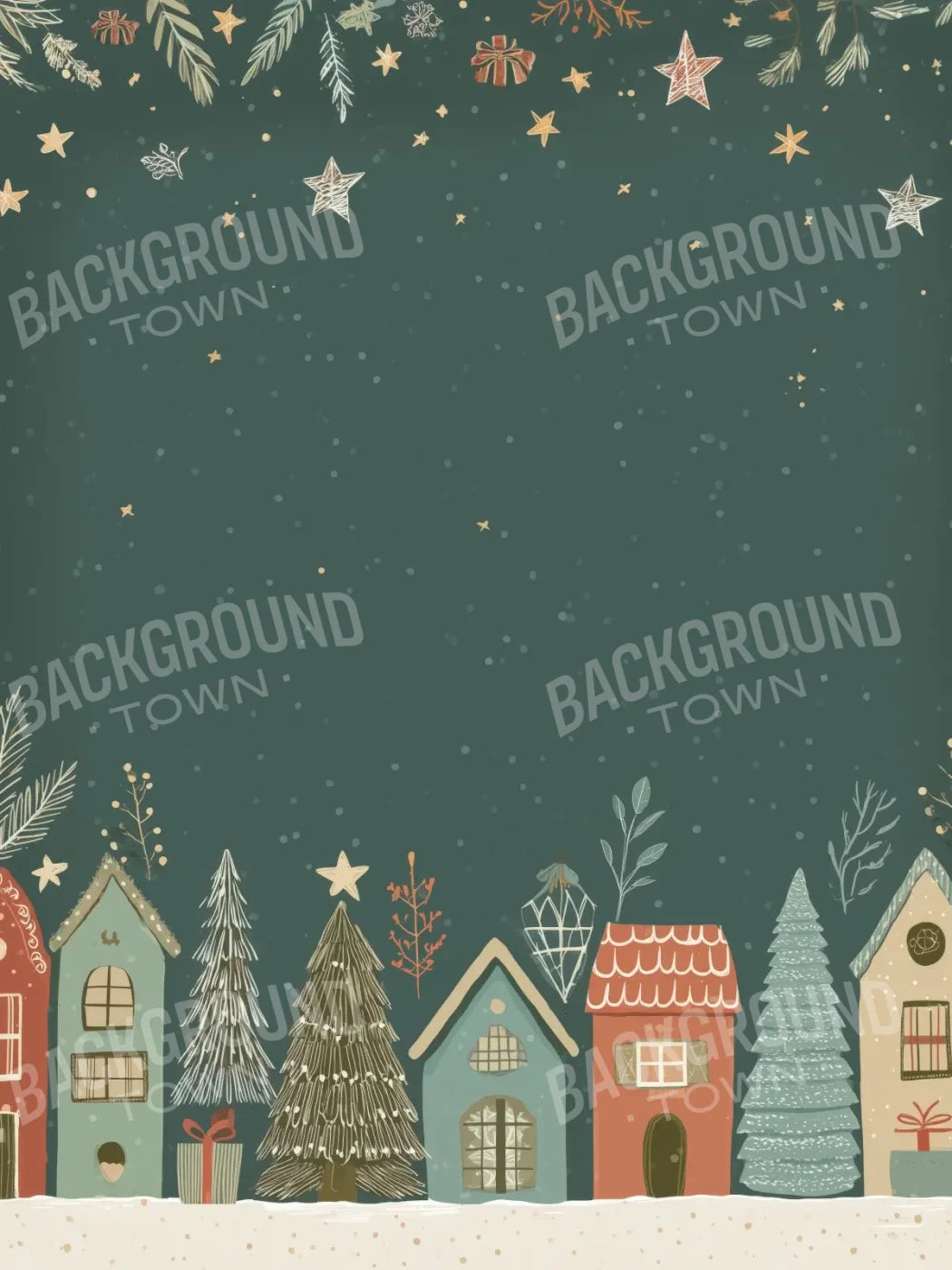 Christmas Houses Clipart 6’x8’ Fleece (72 x 96 inch) Backdrop