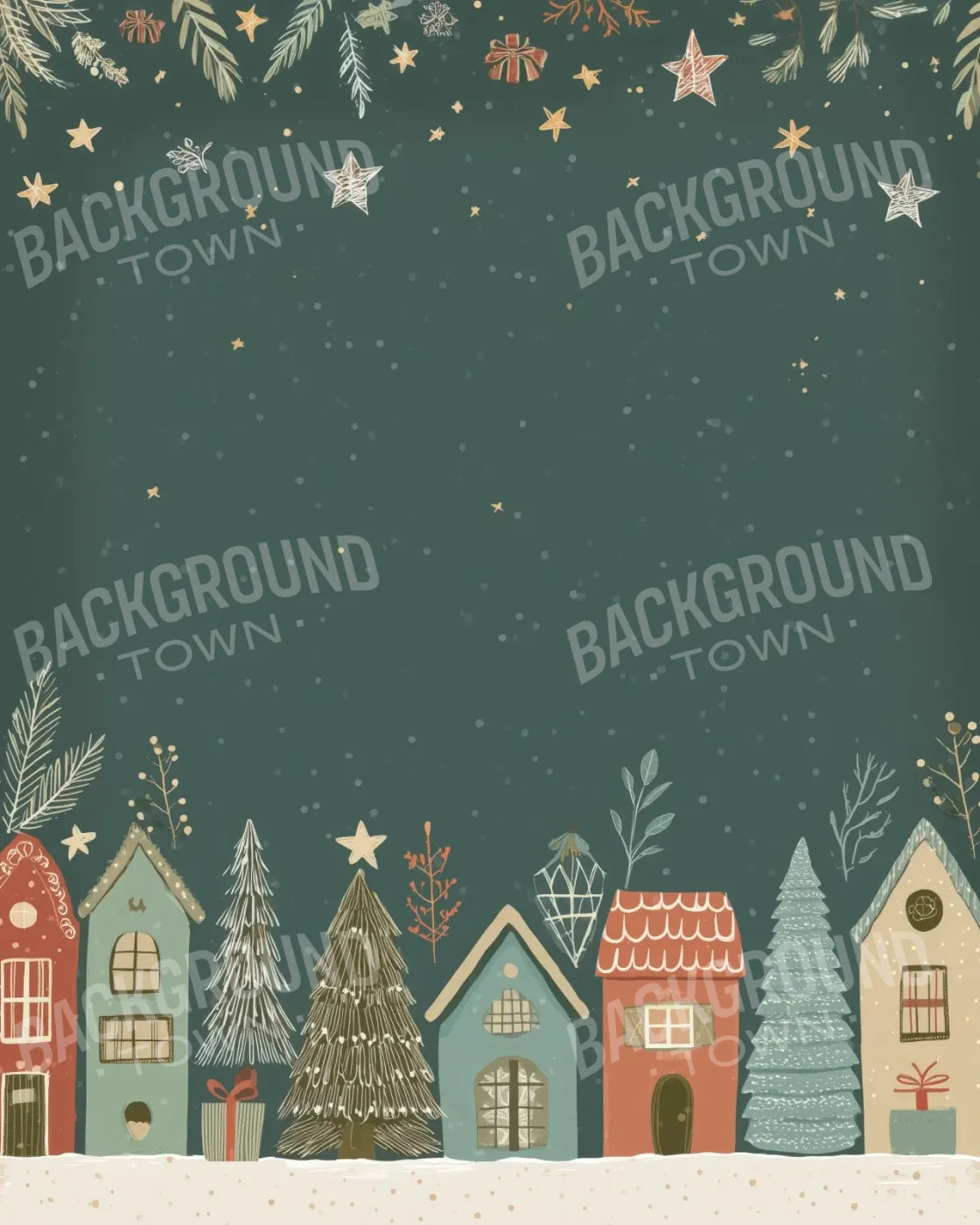 Christmas Houses Clipart 8’x10’ Fleece (96 x 120 inch) Backdrop