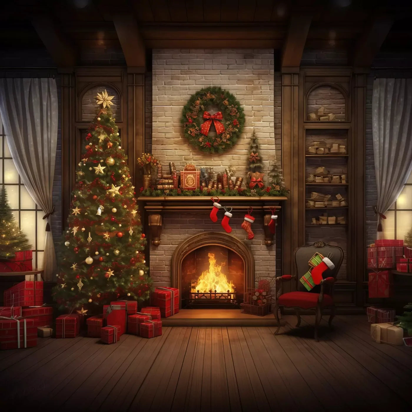 Christmas In Hometown 10’X10’ Ultracloth (120 X Inch) Backdrop