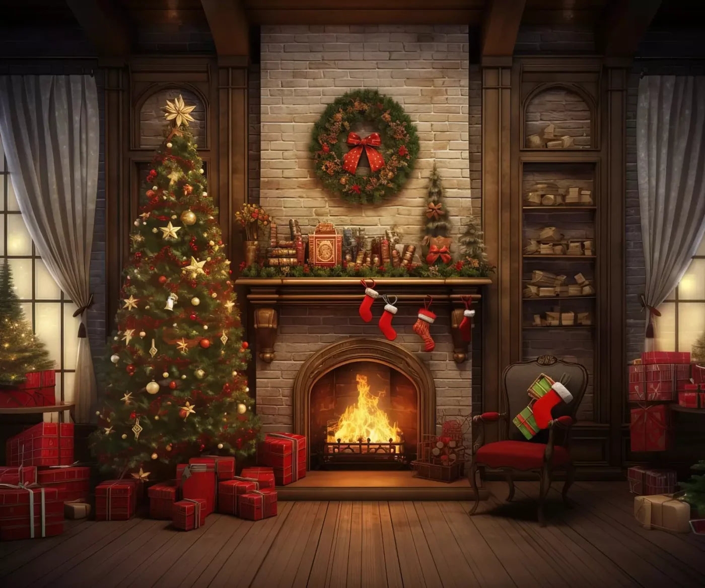 Christmas In Hometown 12’X10’ Ultracloth (144 X 120 Inch) Backdrop