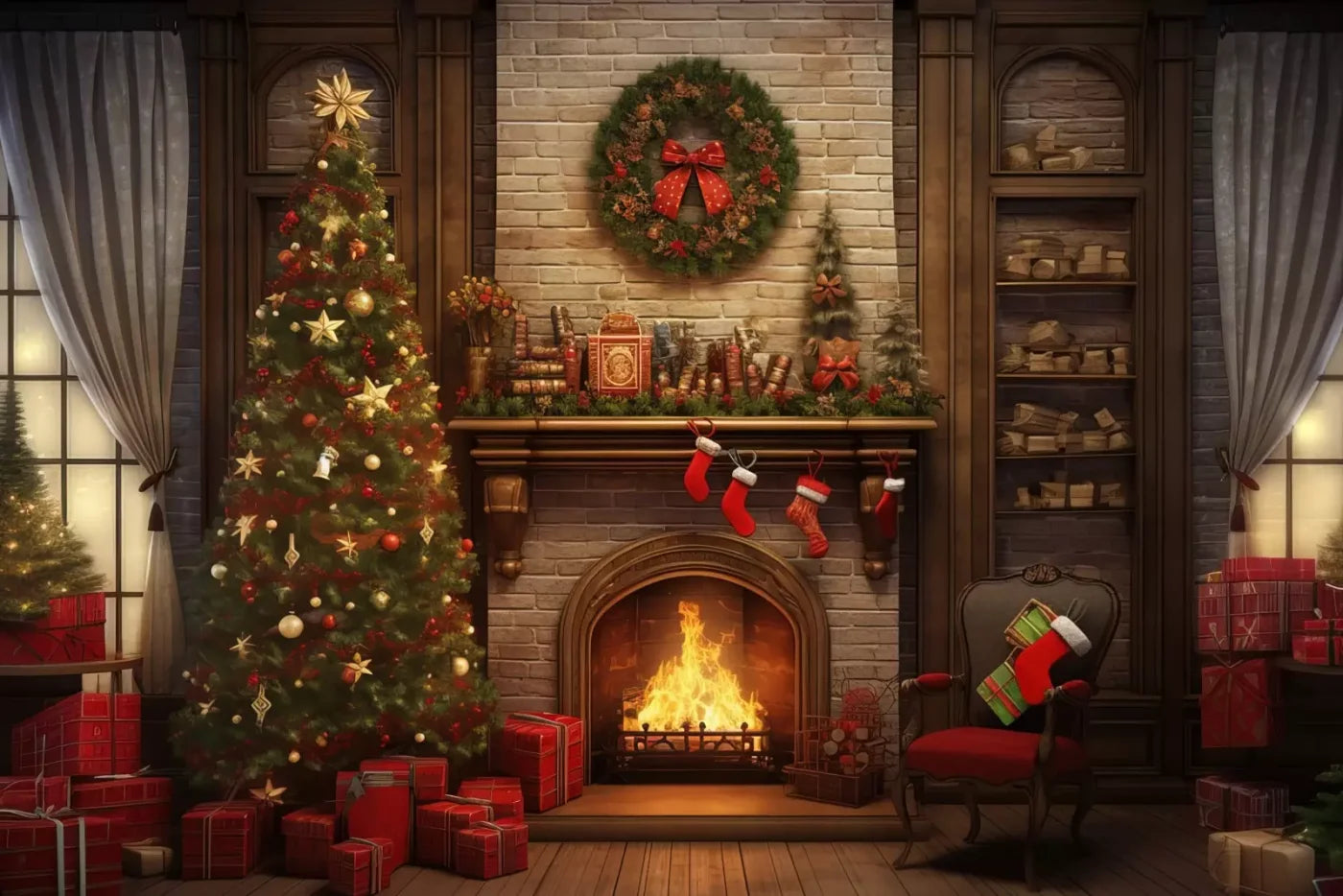 Christmas In Hometown 12’X8’ Ultracloth (144 X 96 Inch) Backdrop