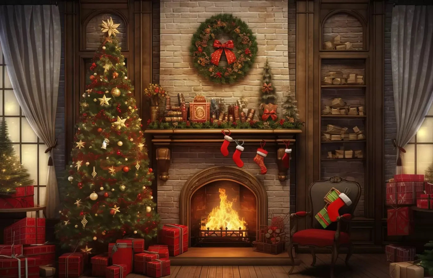 Christmas In Hometown 14’X9’ Ultracloth (168 X 108 Inch) Backdrop