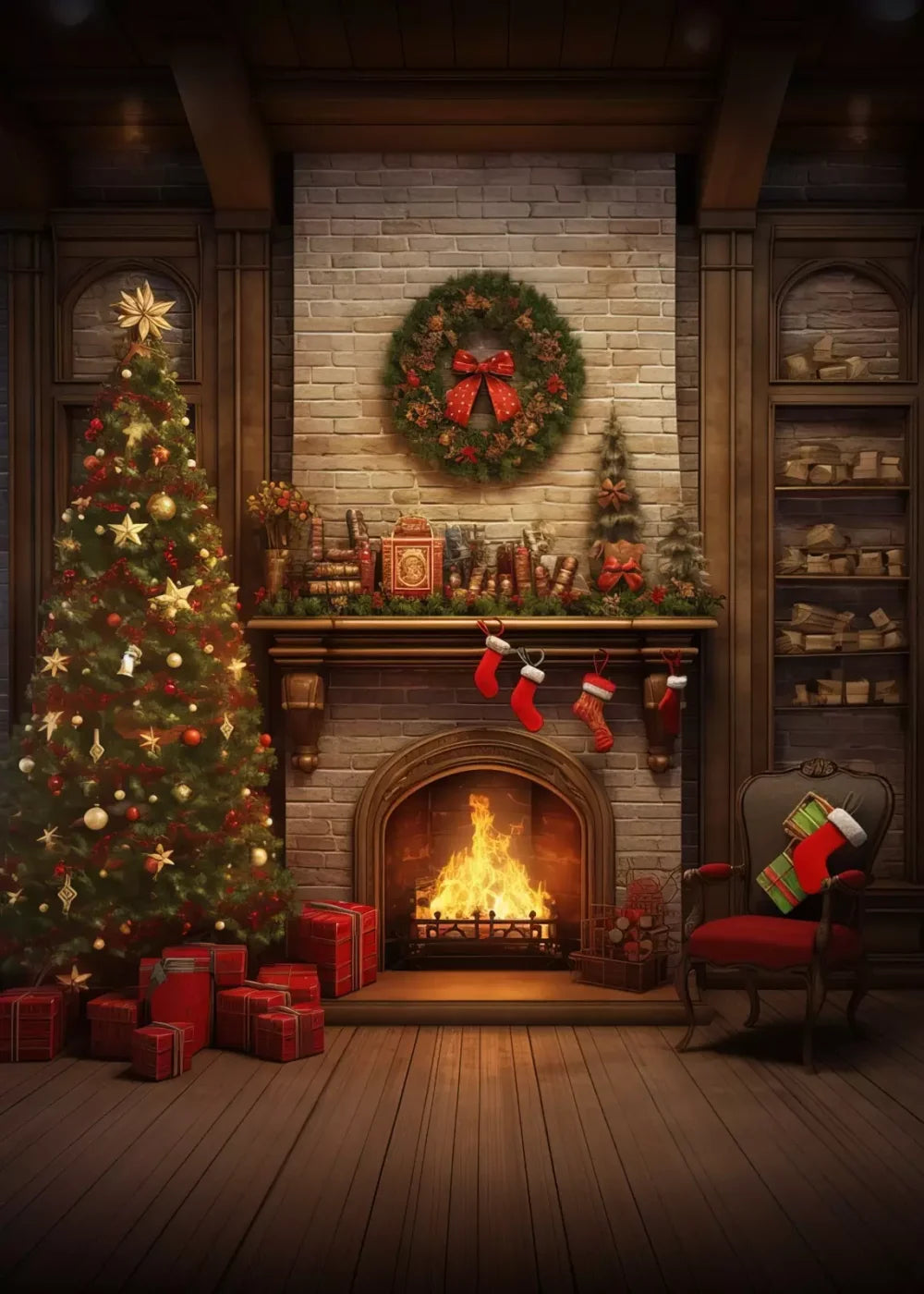 Christmas In Hometown 5’X7’ Ultracloth (60 X 84 Inch) Backdrop