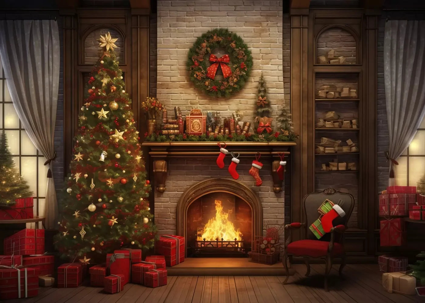 Christmas In Hometown 7’X5’ Ultracloth (84 X 60 Inch) Backdrop