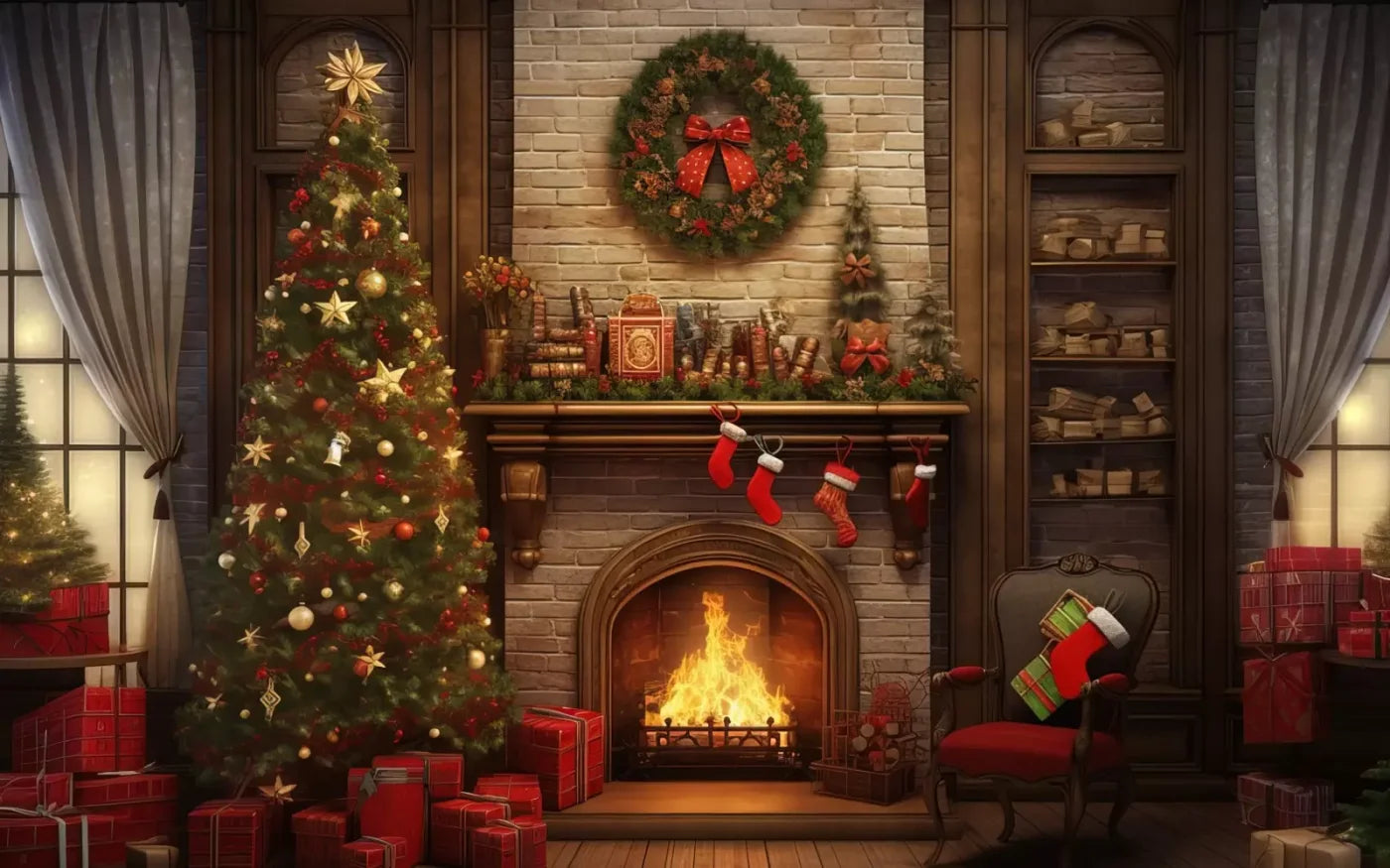 Christmas In Hometown 8’X5’ Ultracloth (96 X 60 Inch) Backdrop