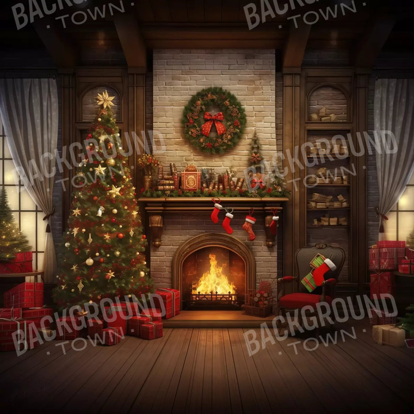 Christmas In Hometown 8’X8’ Fleece (96 X Inch) Backdrop