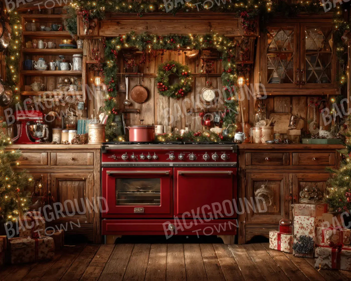 Christmas Kitchen 10’x8’ Fleece (120 x 96 inch) Backdrop