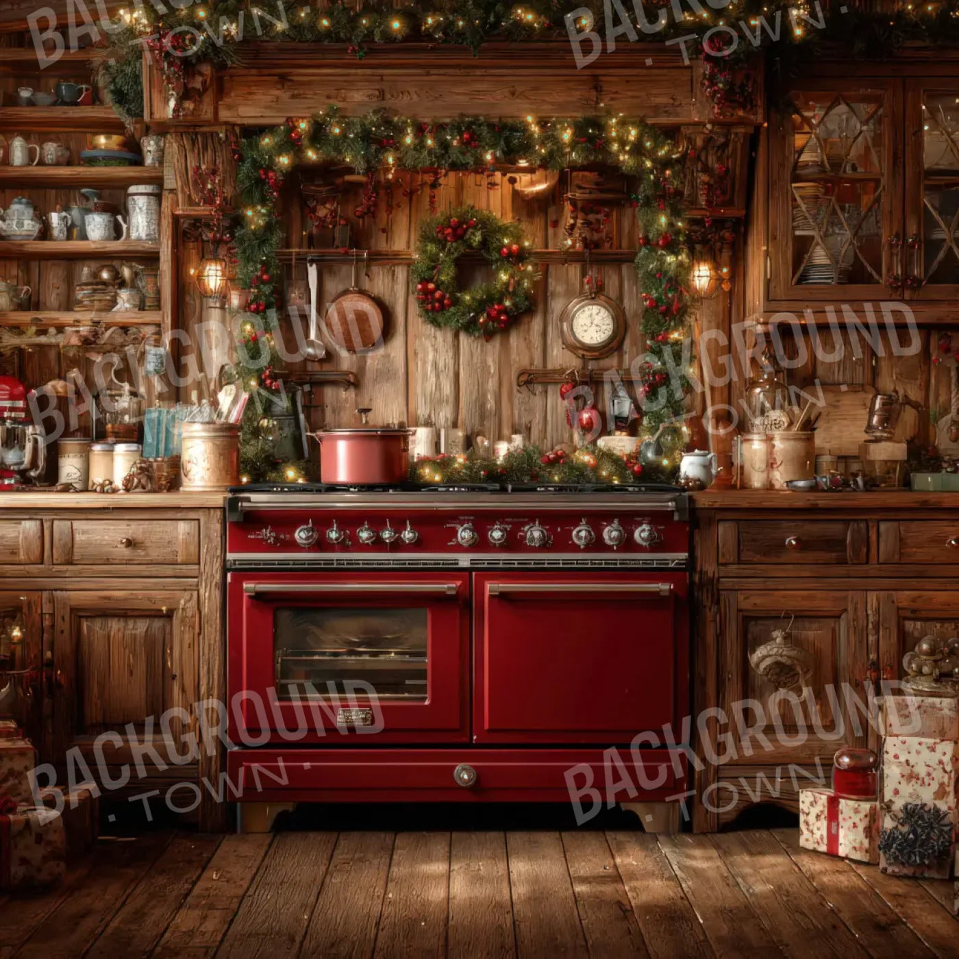 Christmas Kitchen 8’x8’ Fleece (96 x 96 inch) Backdrop