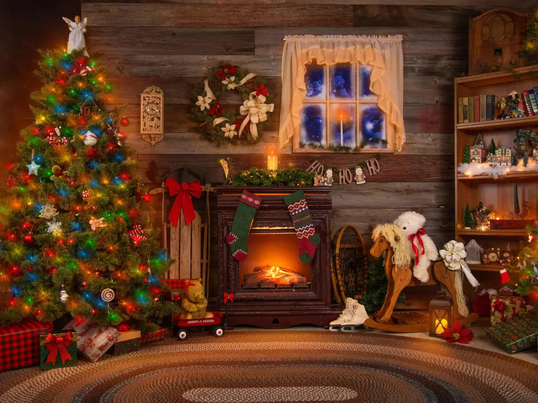 Christmas Living Room 68X5 Fleece ( 80 X 60 Inch ) Backdrop