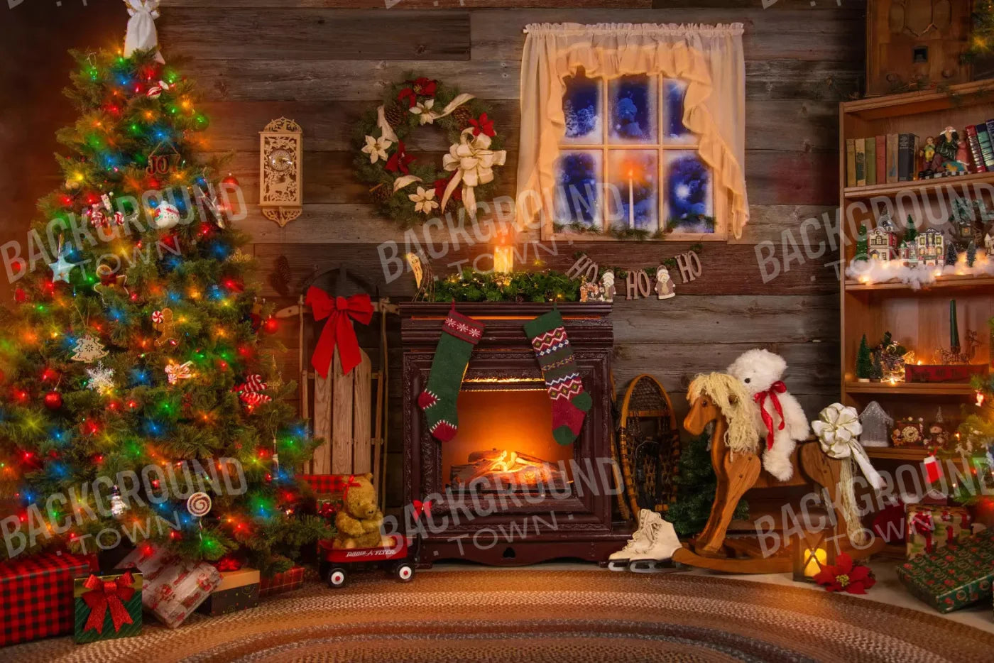 Christmas Living Room 8X5 Ultracloth ( 96 X 60 Inch ) Backdrop