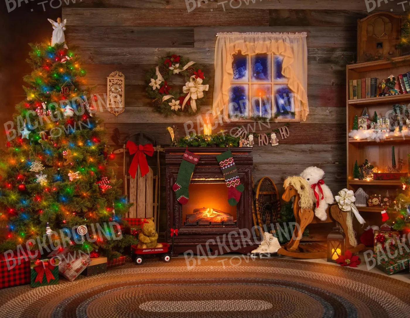 Christmas Living Room 8X6 Fleece ( 96 X 72 Inch ) Backdrop