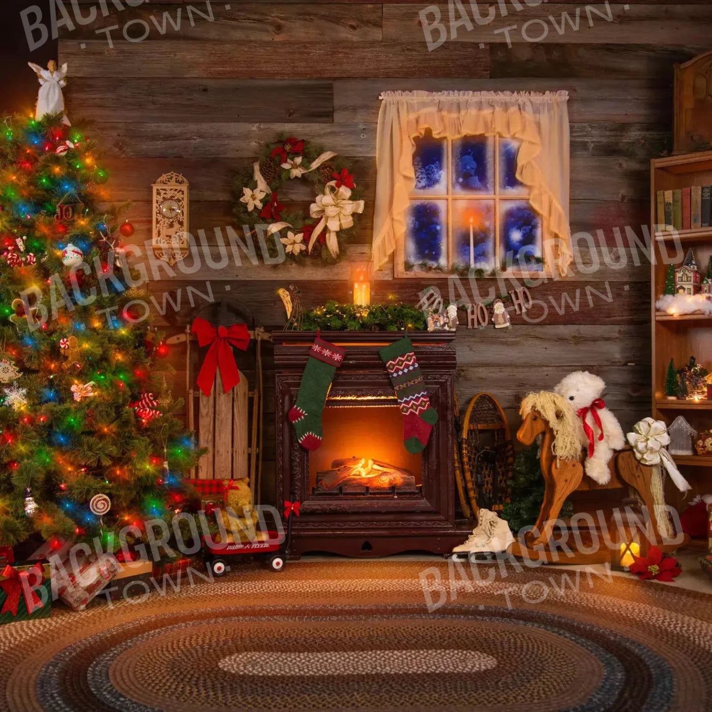 Christmas Living Room 8X8 Fleece ( 96 X Inch ) Backdrop