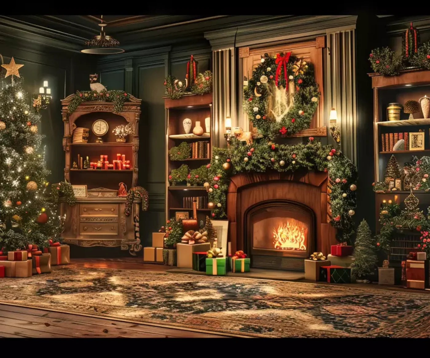 Christmas Living Room Full 12’X10’ Ultracloth (144 X 120 Inch) Backdrop