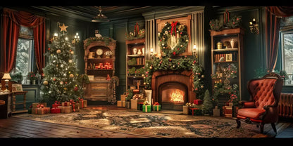 Christmas Living Room Full 16’X8’ Ultracloth (192 X 96 Inch) Backdrop
